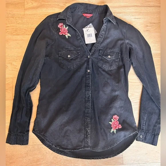 GUESS -FLORA DENIM TUNIC JET BLACK SIZE SMALL - Picture 1 of 4